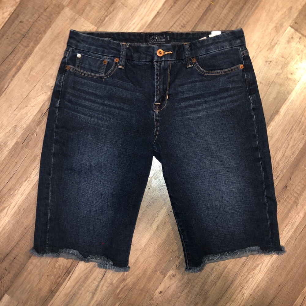 Lucky Brand Boardwalk/Bermuda Denim 14/32 Raw Hem Shorts Dark Blue
